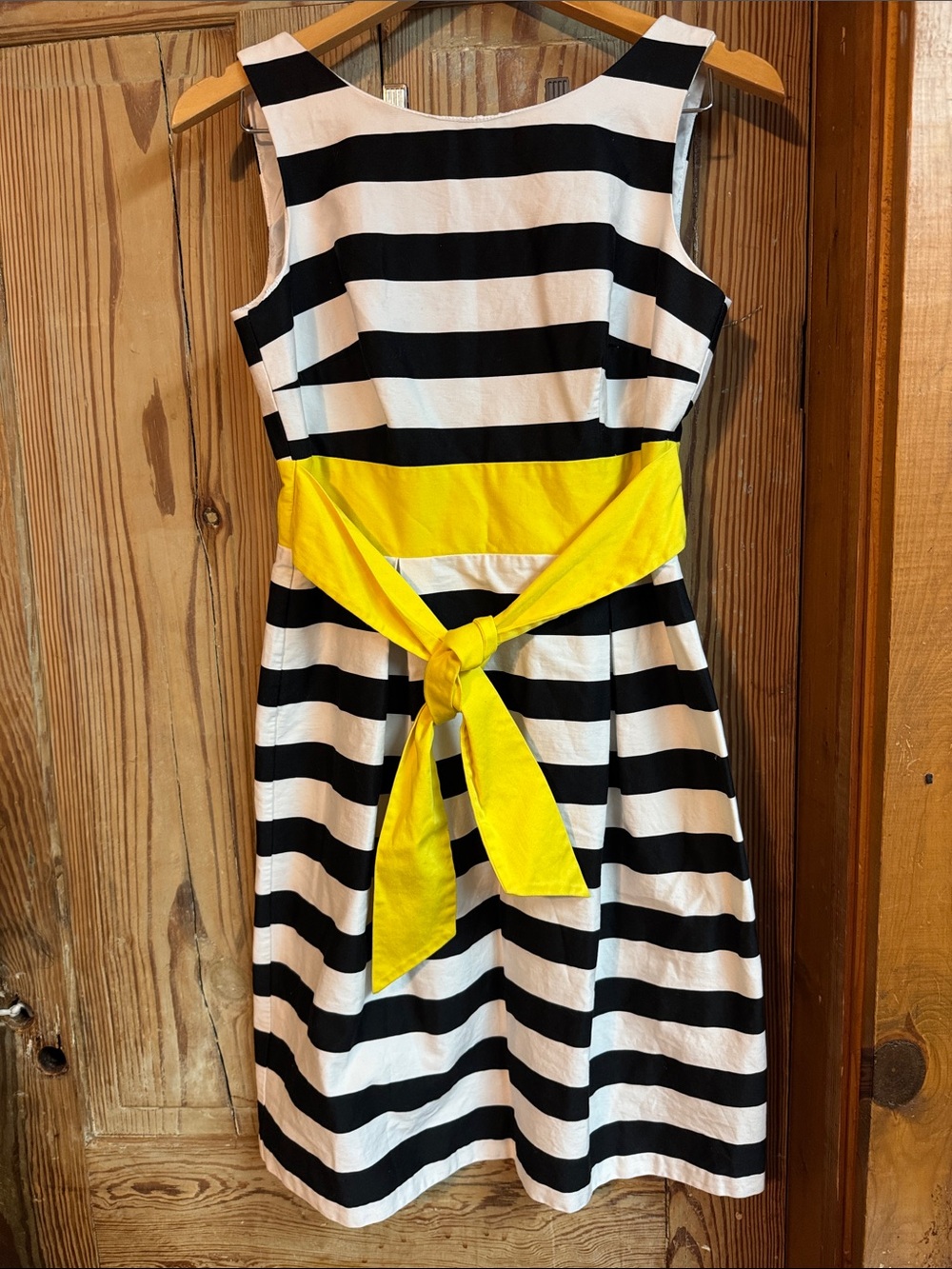 Ab studio stripped Black & White Sundress with Yellow Waist Tie pleated bottom 4
